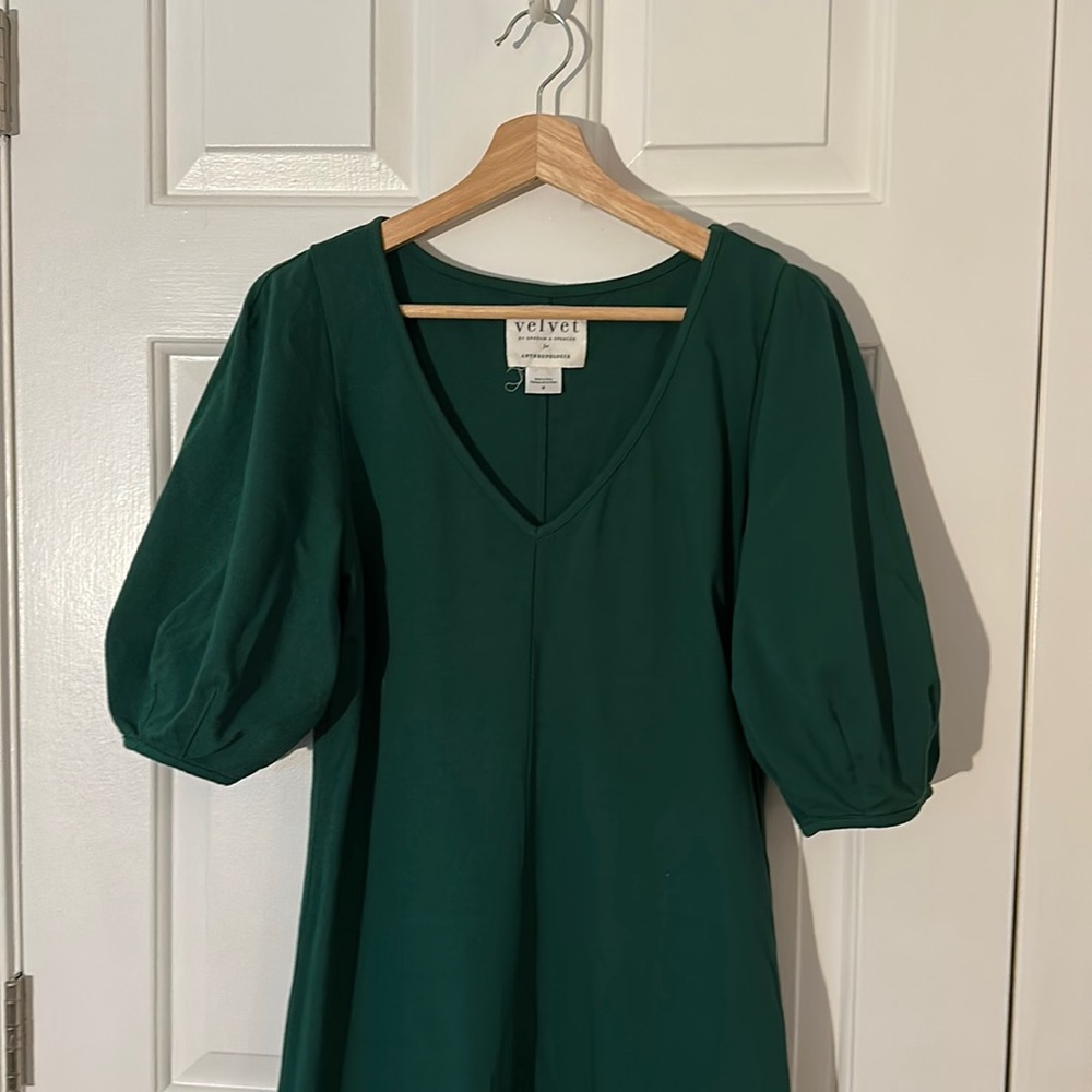 Anthropologie green puff sleeve dress